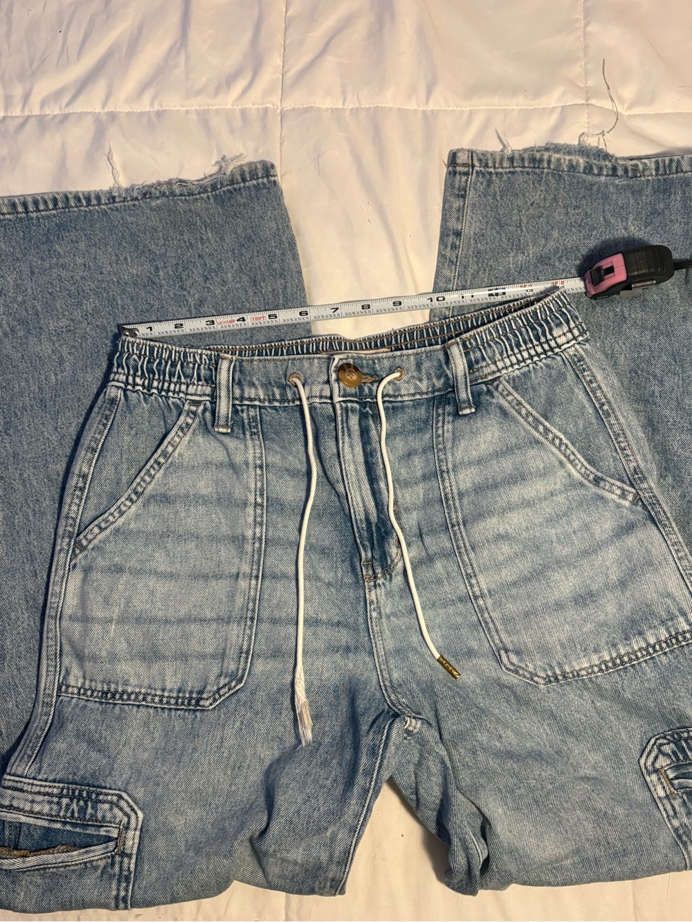 SO Good for Life Light Blue Relaxed Denim Cargo Jeans with Drawstring